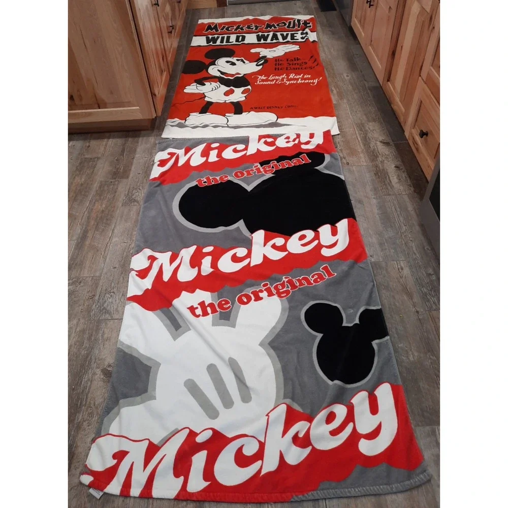 RARE Vintage Mickey Mouse Jay Franco & Son Beach Towels Set of 2 XL Black Red Wh
